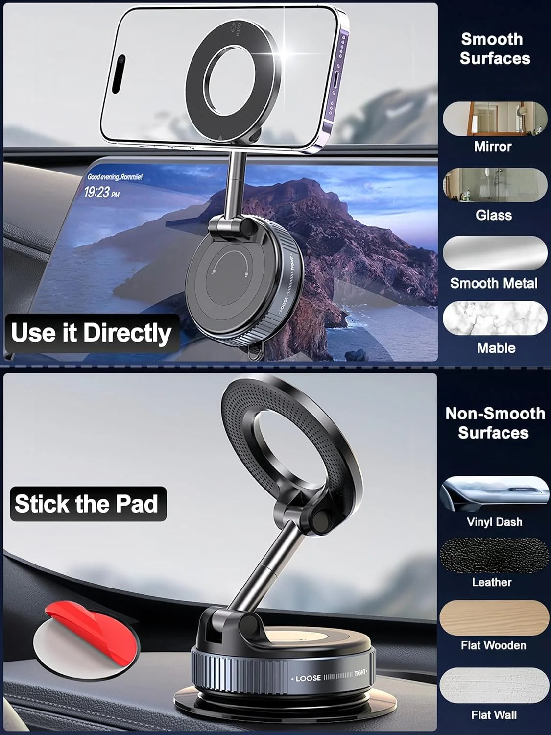 Upgraded 360° Vacuum Magnetic Phone Holder, Magnetic Car Phone Mount, Hands-Free Suction Cup Phone Holder for Car/Gym/Mirror/Shower, Car Mount Compatible with Iphone 16 Pro Max/Android