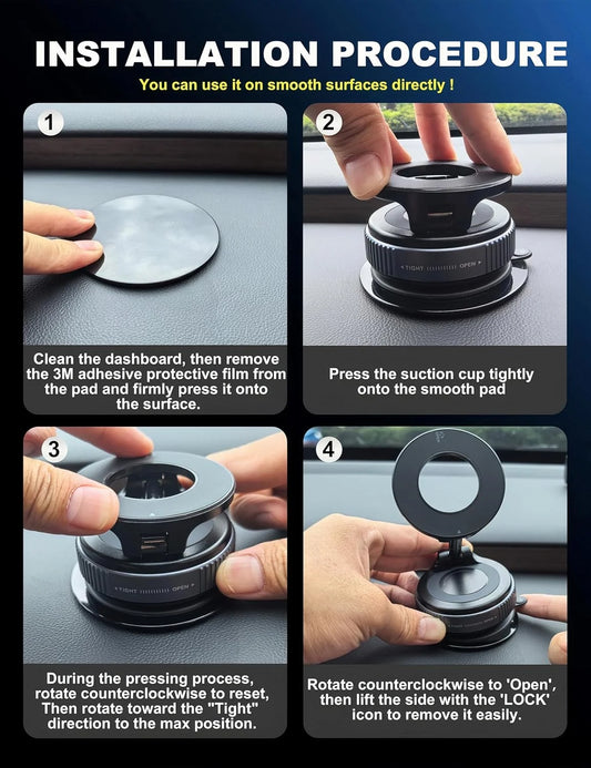 Upgraded 360° Vacuum Magnetic Phone Holder, Magnetic Car Phone Mount, Hands-Free Suction Cup Phone Holder for Car/Gym/Mirror/Shower, Car Mount Compatible with Iphone 16 Pro Max/Android