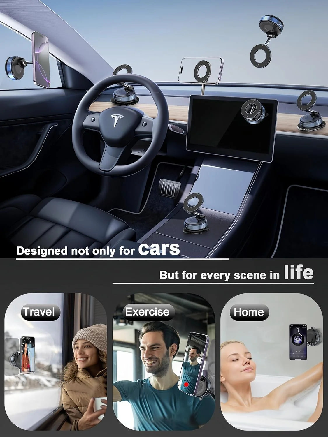 Upgraded 360° Vacuum Magnetic Phone Holder, Magnetic Car Phone Mount, Hands-Free Suction Cup Phone Holder for Car/Gym/Mirror/Shower, Car Mount Compatible with Iphone 16 Pro Max/Android